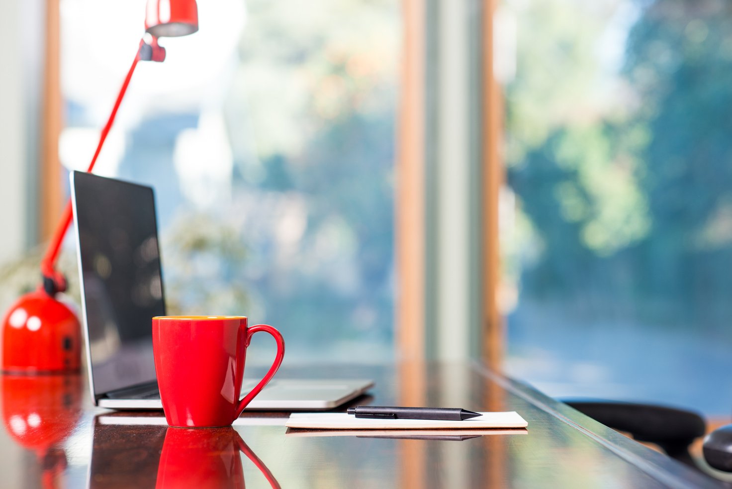 Desk With Red Coffee Cup